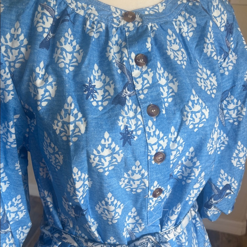 A Loves A Blue Printed Button-Front Dress - Picture 9 of 16